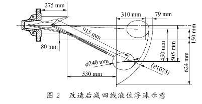 图２　改造后减四线液位浮球示意