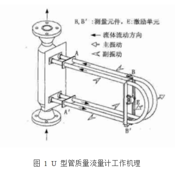 图 1  U 型管质量流量计工作机理