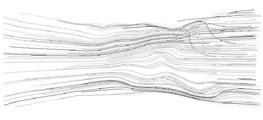 图1 3 入口速度为0.1m/s的轨迹图Figure 13 Pathlines of 0.1m/s inlet velocity