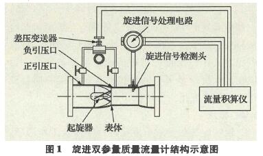 图1旋进双参f质f流f计结构示意图